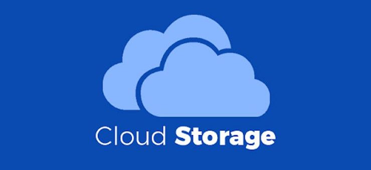 Cloud storage workflow showing data uploaded to secure cloud servers